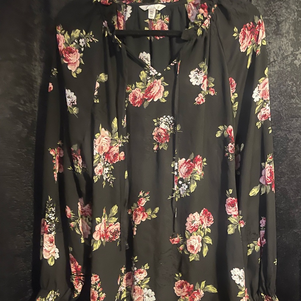 Time and Tru Black Floral Blouse
